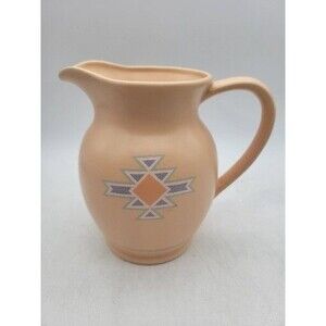Treasure Craft Southwest 7” Tall Ceramic Pitcher Vase Orange/Blue Japan Mervyns